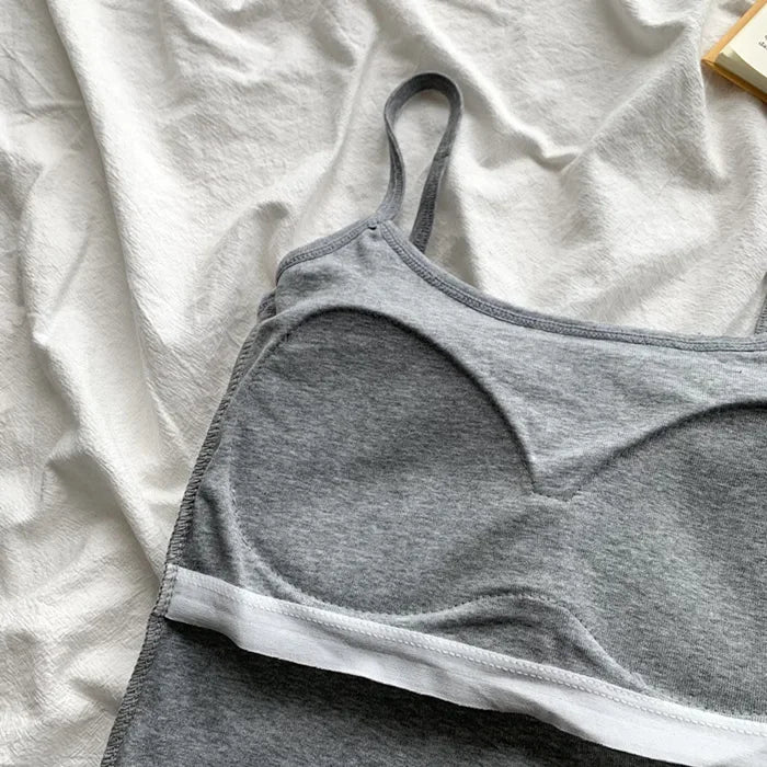 Women's Solid Color Spaghetti Straps Sleeveless Slim Camisole with Chest Pad Cotton Summer Wear Outside Female Short Tops Vests