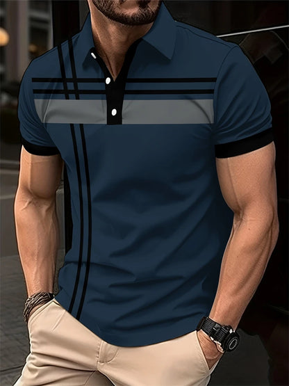 Summer Men's 3D Striped Polo Shirt Oversized Short Sleeve T Shirt Breathable Men's Clothing Casual Sports Street Mens Polo Shirt