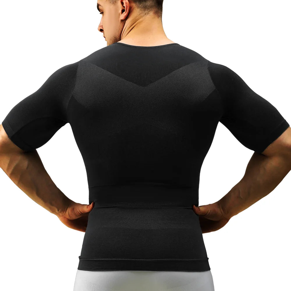 Mens Slimming Body Shaper Short Sleeves Shirts Abs Abdomen Slim Gym Workout Tummy Control Compression Tops Fitness Shapewear