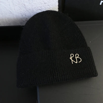 Letter Fluffy Angora Fur Beanies Winter Hat for Woman Luxury Fluffy Knited Hat Bonnet Lady Autumn Winter Warm Skullies Cap