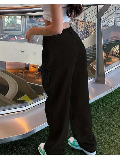 Cargo Pants Jeans Women Streetwear Straight Trousers Multiple Pockets High Waist Vintage Distressed Washed Female Denims 2025