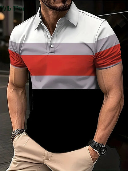 Striped Print Men's Shirts Fashion T shirt Men Simple Men's Clothing Lapel Shirts for Men Men's Clothing 2024 Mens Polo Shirts