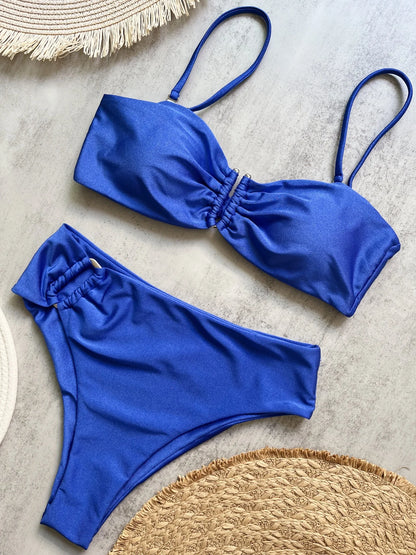 Bandeau Bikini Push Up Women Swimsuits 2024 Sexy Female Swimwear Brazilian Bikini Set Thong Biquini Swim Suits Solid Beachwear