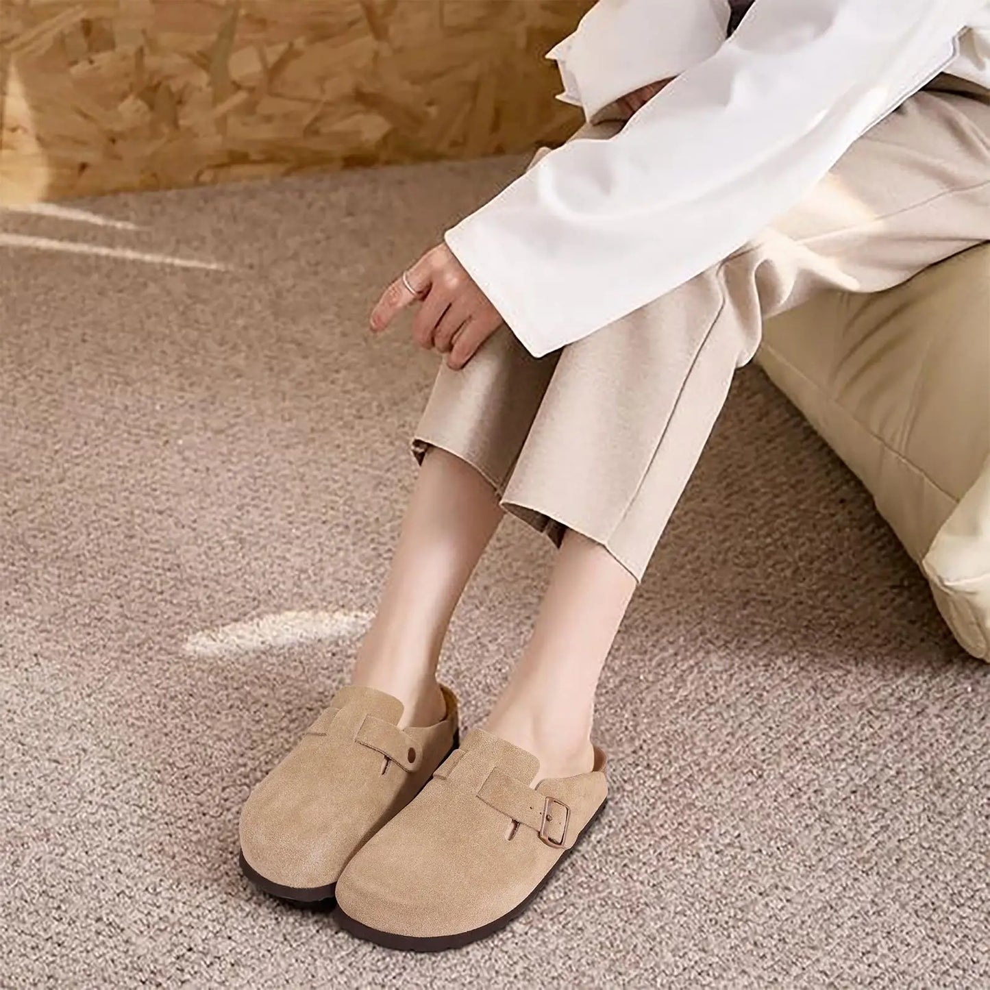Crestar Fashion Clogs Slippers For Women Classic Suede Men Mules Cork Footbed Leather Potato Shoes With Arch Support Beach Slide