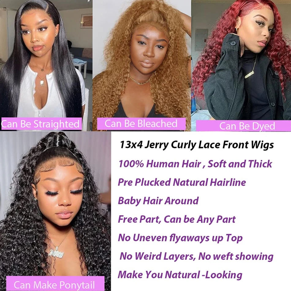 Kinky Curly 13x4 Lace Front Human Hair Wigs For Women 30 inch Indian Deep Curly Lace Frontal Wig Wet And Wavy Lace Closure Wigs