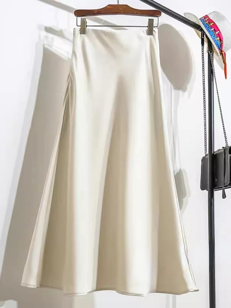 Acetic Satin Fishtail Skirt Woman Korean Fashion Elastic High Waist Skirts for Women Spring/summer 2026 New Slim Long Dresses