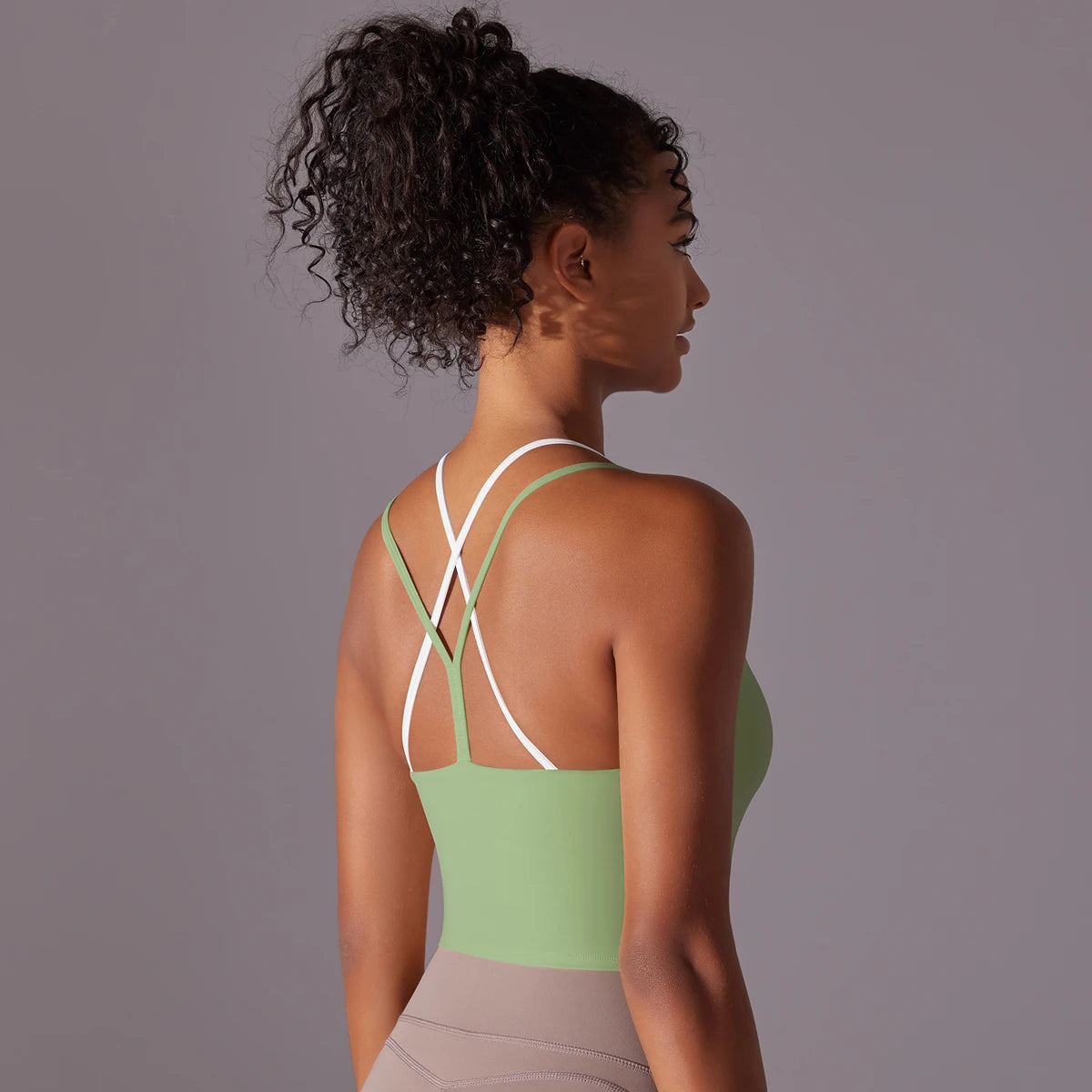 New Women Fitness Sports Bra Top Gym Yoga triangle backless Athletic Back Cutout Cross Tight Workout Soft With Chest Pad