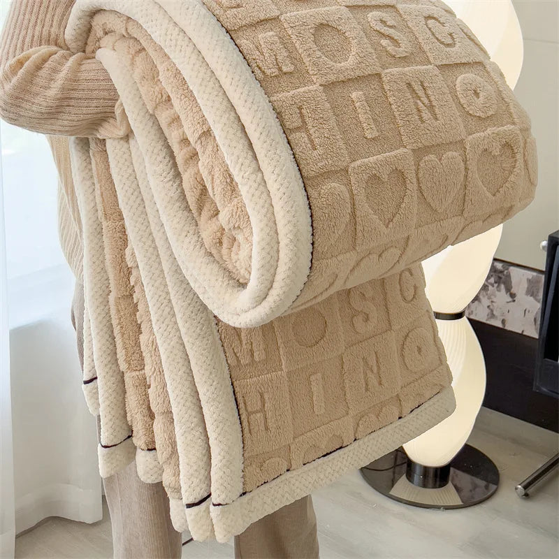 Solid Color Taffeta Velvet Carved Blanket Thick Double-Sided Plush Multifunctional Blanket Office Nap Quilt for All Seasons