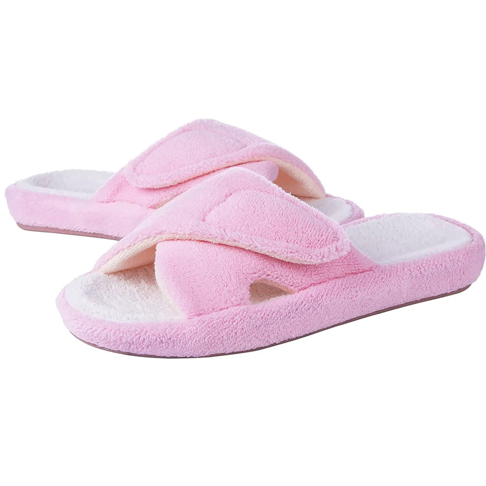 Litfun Four Seasons Cotton Slippers For Women Casual Flat Slippers With Adjustable Straps Female Breathable Soft Cozy Home Shoes