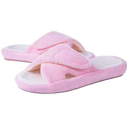 Litfun Four Seasons Cotton Slippers For Women Casual Flat Slippers With Adjustable Straps Female Breathable Soft Cozy Home Shoes