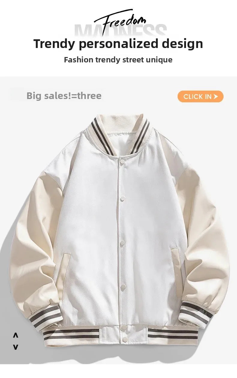 American Retro Suede Baseball Jacket Men's Spring Autumn Casual Leather Sleeve Outerwear JK819 Public Version Couple's Style