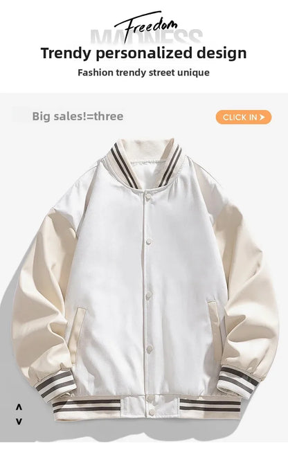 American Retro Suede Baseball Jacket Men's Spring Autumn Casual Leather Sleeve Outerwear JK819 Public Version Couple's Style