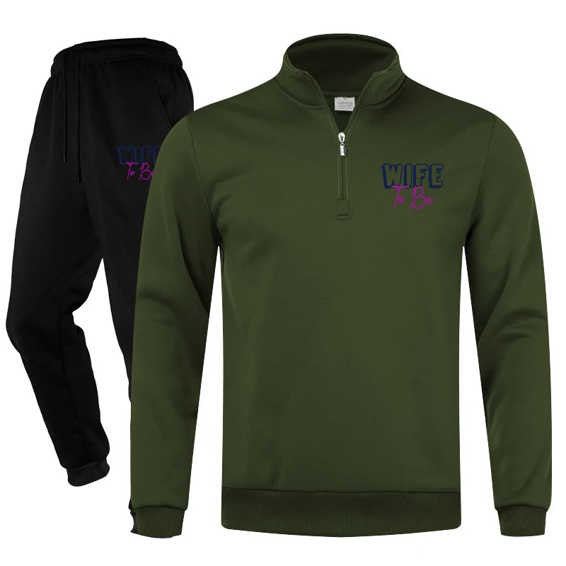 Men's Tracksuit Jogging Suit Set Workout Quarter Zip 2 Piece Printed Sweatsuit