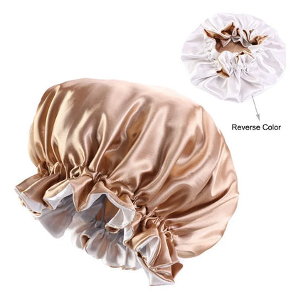 Lady Silk Night Sleep Hats Double Layer Head Cover Fashion Shower Cap Adjustable Silk Satin Bonnet For Women