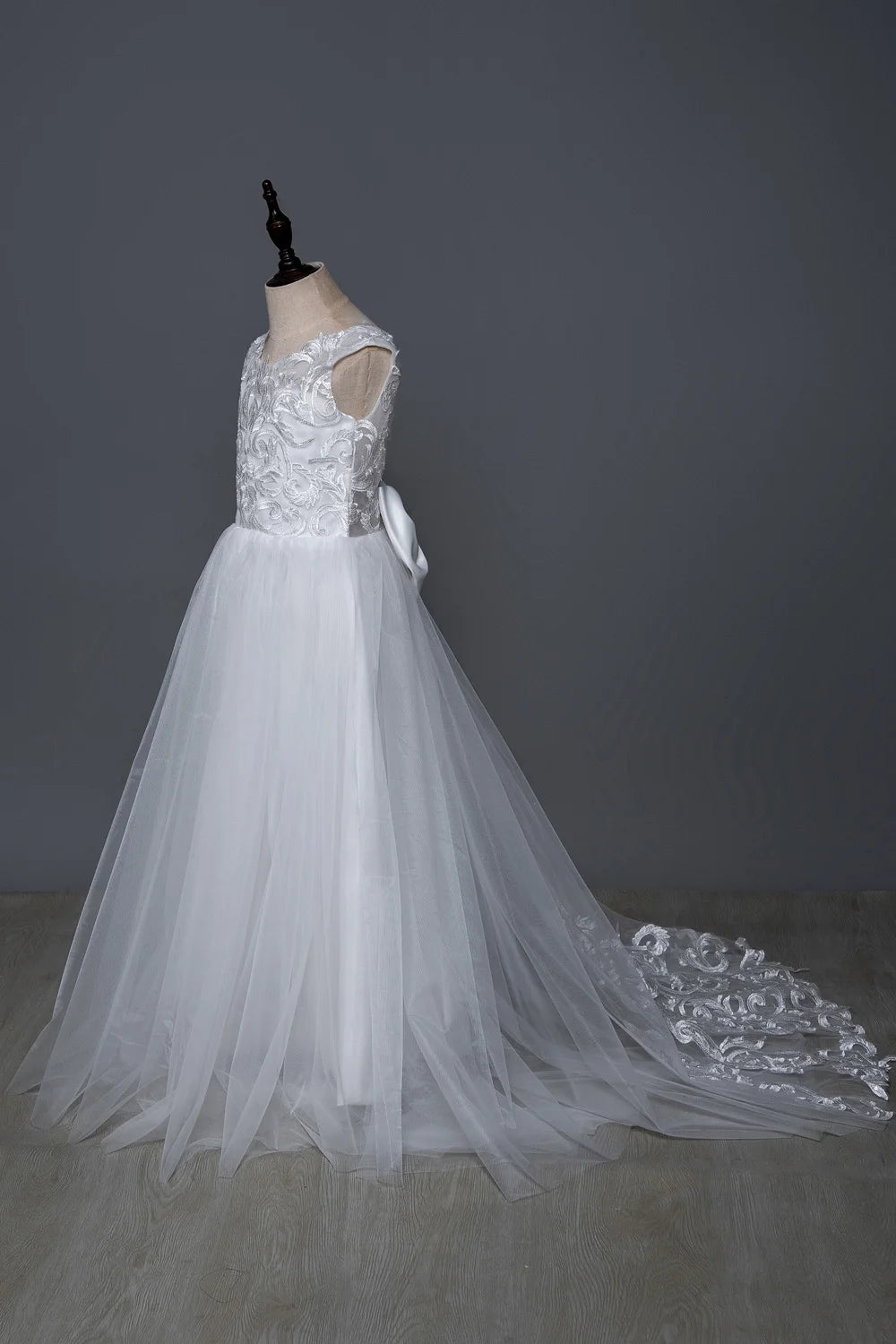 White Bridesmaid Dresses For Girls Princesss Flower Girl Dress Big Bow Lace First Communion Gown Kids Wedding Party | STEPHANIE