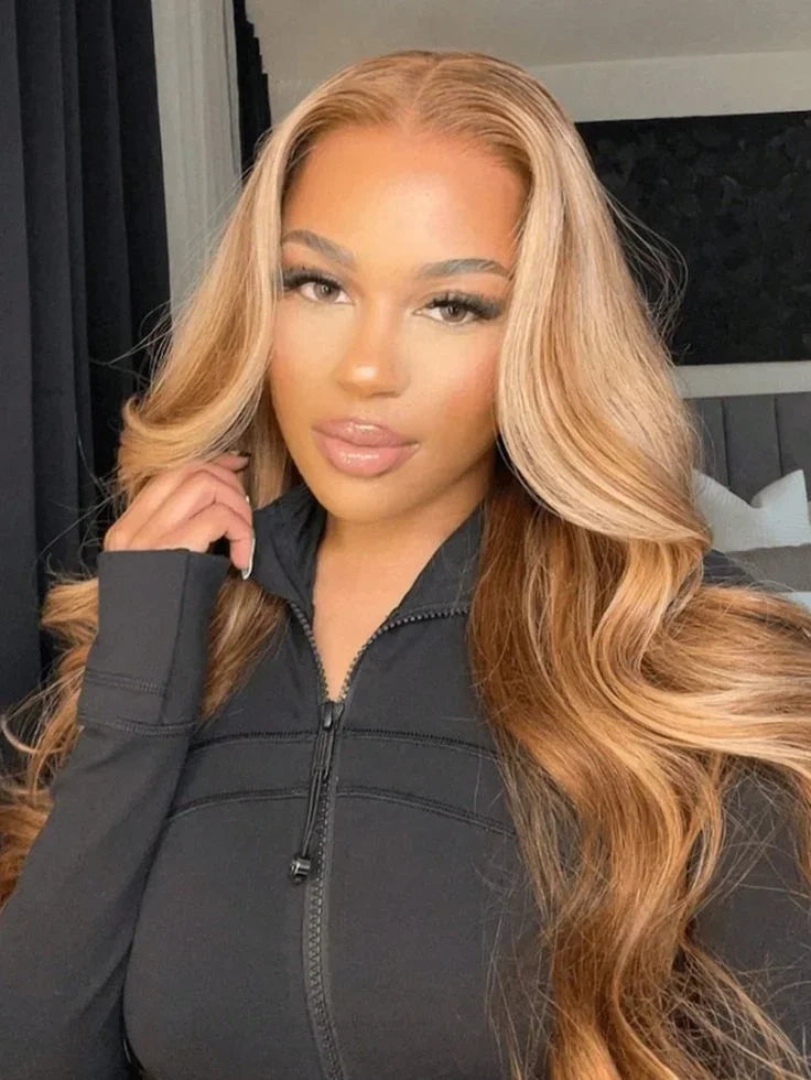 30 Inch Honey Blonde Ombre Lace Front Wig 180% Density 13x4 Highlight Lace Front Wigs Straight HD Lace Frontal Wig for Women