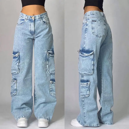 American New Fashion Oversized Embroidered Baggy Jeans Women Y2K High Street Harajuku Gothic Joker High Waist Wide Leg Pants