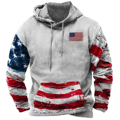 Fashionable American Flag Printed Men's Hoodie Trendy Harajuku Retro Clothing Spring and Autumn New Hoodie Sportswear