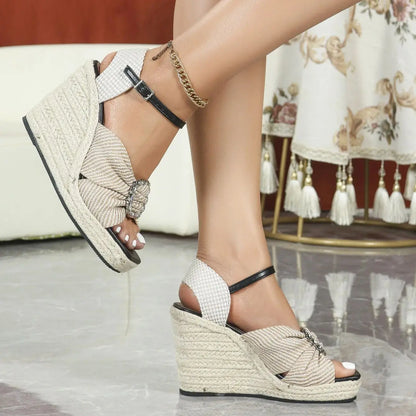 LIHUAMAO lady peep toe wedge sandals epadrilles shoes casual pumps women wedges shoes slingbacks ankle strap platform sandals