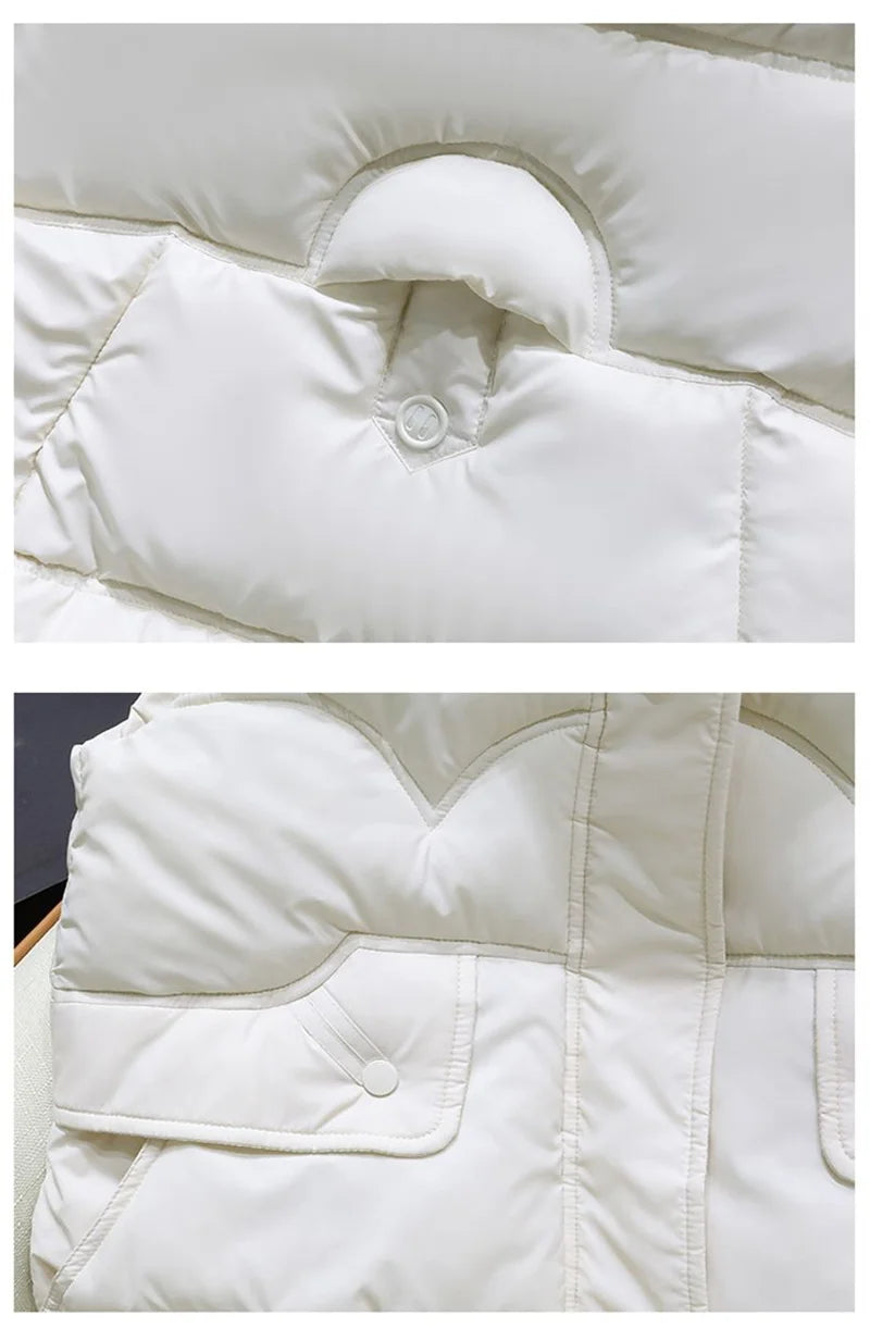 Down Cotton Vest Women 2025 New Autumn Winter Fashion Stand Collar All-Match Warm Sleeveless Waistcoat Jacket Ladies Female Tops