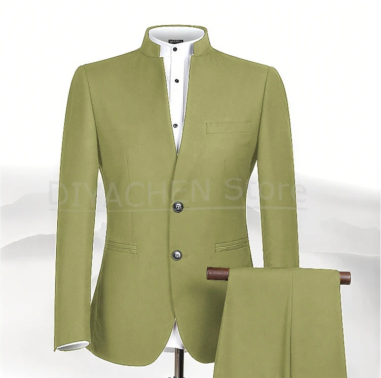 2025 New Style Men Chinese Tunic Collar Bridegroom Suit Formal Wear Dress Slim Fit Mens Suits Groom Wedding Blazer Costume Homme