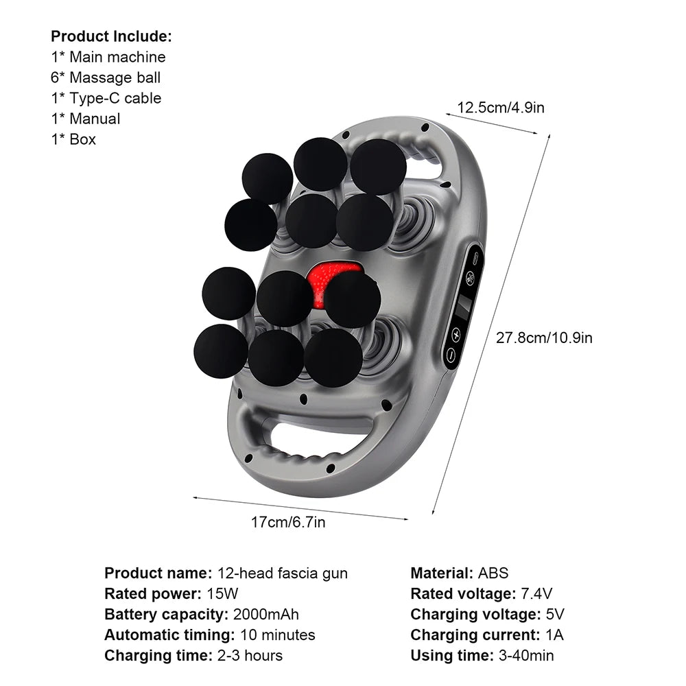 12-Head Fascia Gun High-Frequency Vibration Body Massage Gun Back and Waist Massager Neck Shoulder Massager Muscle masajeador