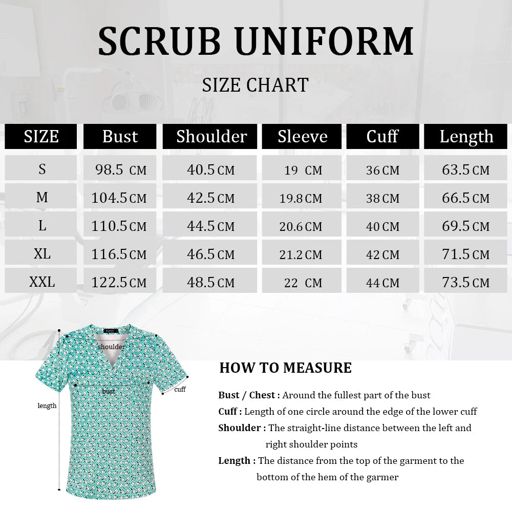 Hot Sales V-Neck Printed Scrub Tops for Women Men Nurse Uniform 100% Cotton Breathable Scrubs Uniforms Medical Blouses Wholesale