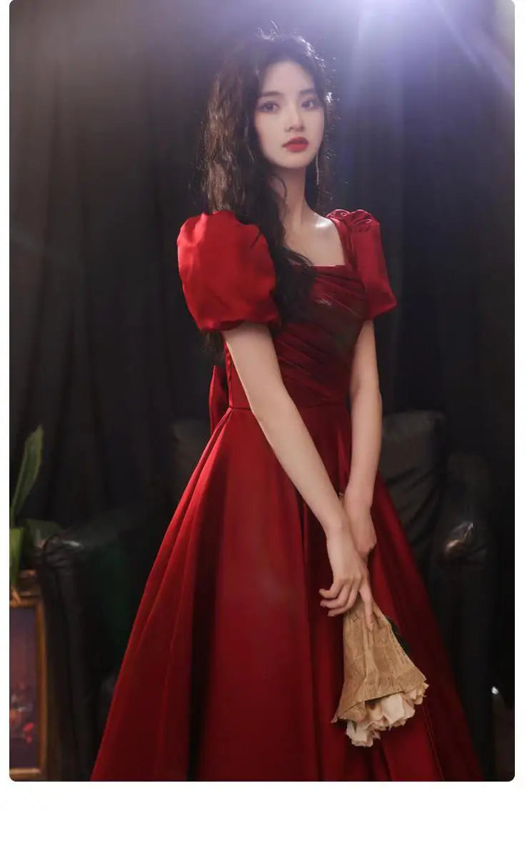 Wedding Dress Party Dresses  New Red Style Retro Bridal Princess Engagement Evening Dress