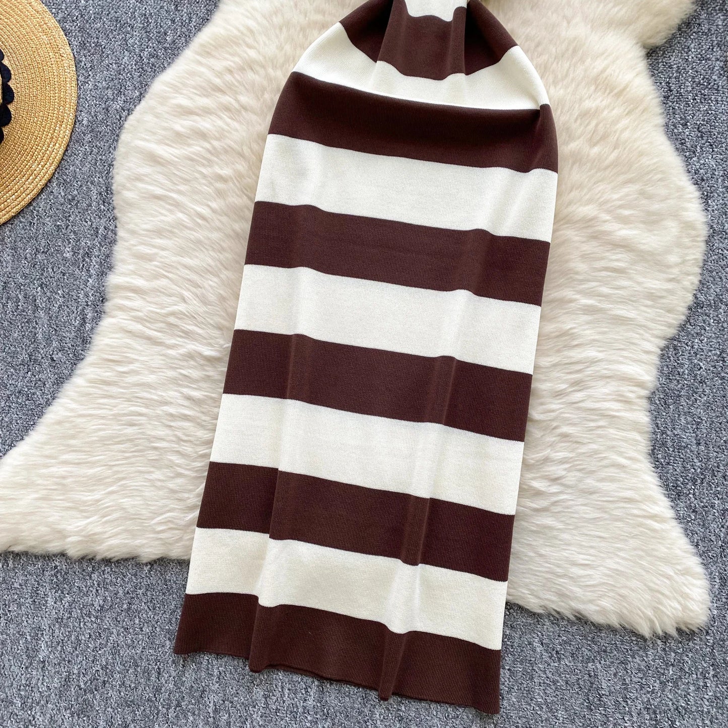 Lady New Stripes Ins Fashion Sexy Package Hips Bodycon Dress  Summer Knitted Spaghetti Straps Outfits Maxi Long Women Dress