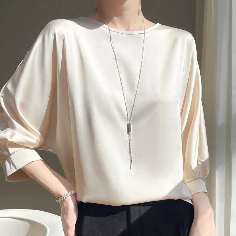 New In Summer Satin Silk Half-Sleeve Tee Tops Basic Solid Women‘s T-Shirt Casual O-neck Thin Shirts Ladies Loose Blouses