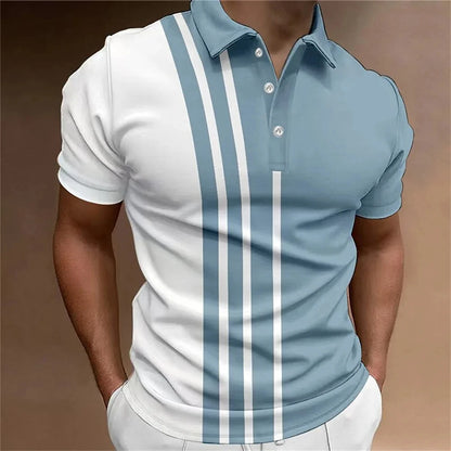 Men's Button Polo Shirt Collar Short-sleeved Pullover Sports Summer Casual Button Striped Collar Trend T-shirt Tops