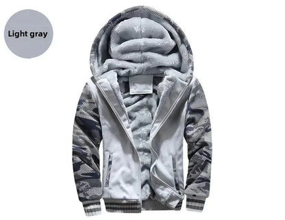 Men's Warmth Hooded Fleece Lined Thickened Baseball Jacket Sweatshirt Korean Style Sporty Top Winter Autumn Seasonal Wear