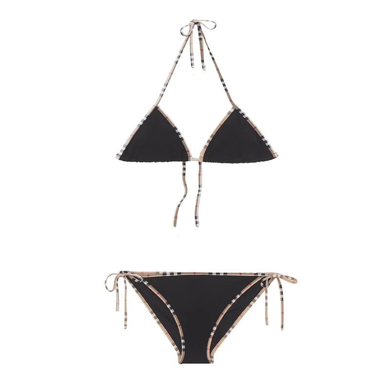 Check Bikini Sets Luxury Designer Brand Classic Print Swimsuit Two-piece Fashion Sexy Beach Swimwear 2025 Summer Women Clothing