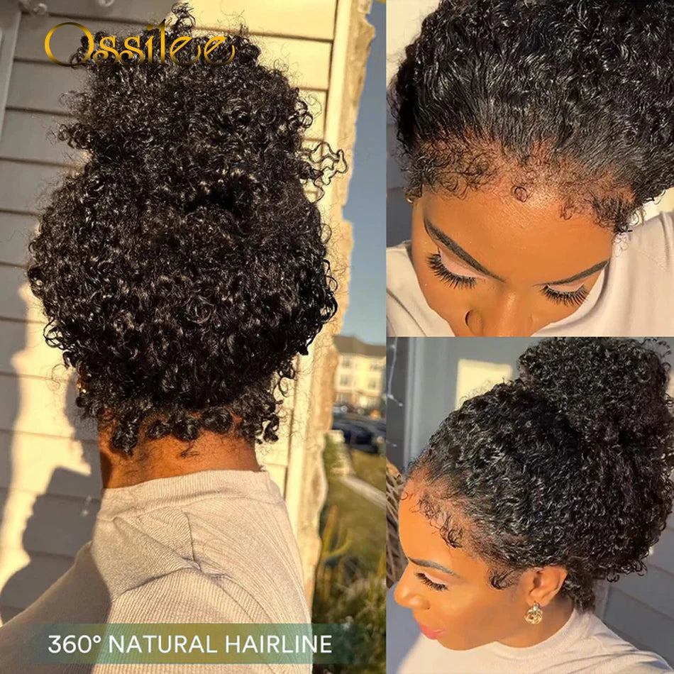 4C Kinky Edges Kinky Curly Invisi Strap 360 Glueless Wigs Human Hair 360 HD Lace Frontal Wig with Curly Baby Hair All Around