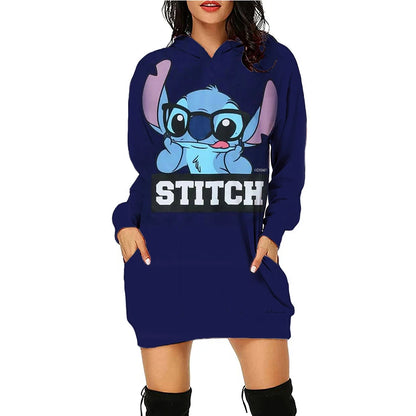 Y2k Stitch Dresses for Women 2024 Disney Woman Clothes Mini Dress With Hood Hoodie Kawaii Fashion Luxury Party Sweater Dress 3XL