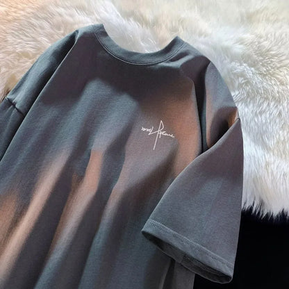 Japanese Minimalist Letter Print M-8XL Large Size Men's Casual Breathable T-shirt Summer Short Sleeved Shirt