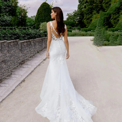 Wedding Dress Customized Bride Dresses Sequined Lace Appliques Luxury V Neck Mermaid New Bridal Gowns Elegant Vestidos De Novia