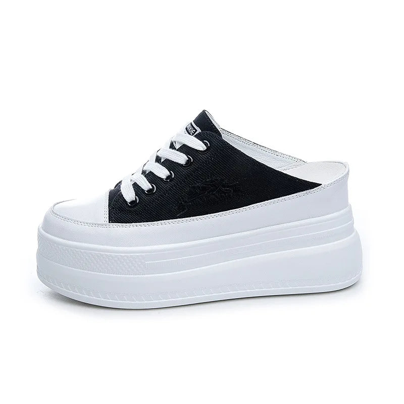 8CM Women Summer Shoes Slippers Platform Wedge Heel Beach Shoes Female Slides Mules Shoes Sneakers Fashion Canvas Women Footwear