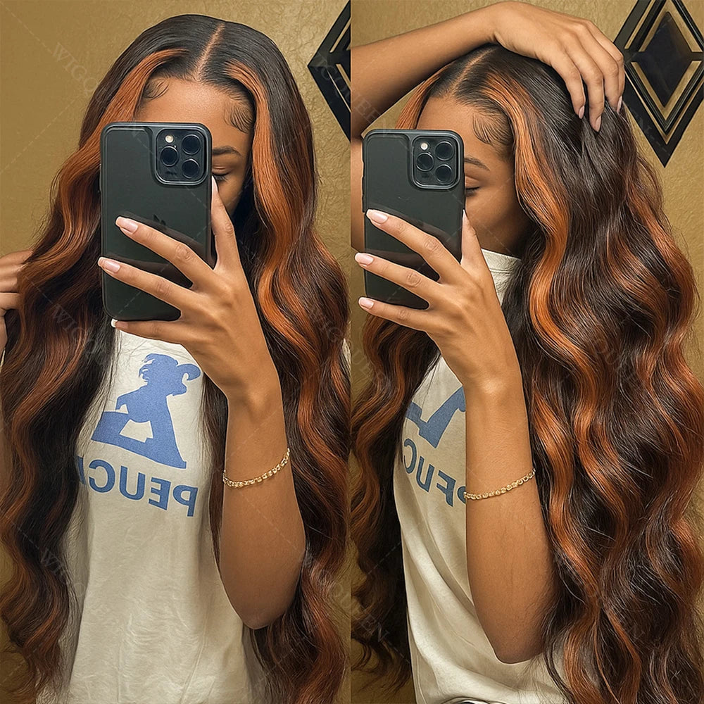 Upgraded 1B/30 Balayage Body Wave 13x4 Highlight Lace Front Human Hair Wig Vietnamese 30 Inch Omber Brown Colored Wig Human Hair