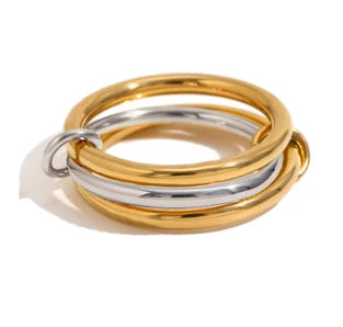A Niche Two-Color Four-Ring Copper Jewelry Ring, Hypoallergenic, Ins Style, Stacking Artifact, Suitable For Young Wome Jewelry