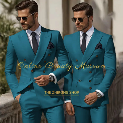 Formal Elegant Stylish Ivory Double Breasted 2 Piece Wedding Suits for Men, Classic Tuxedo Bespoke For Groom Prom Party Dress