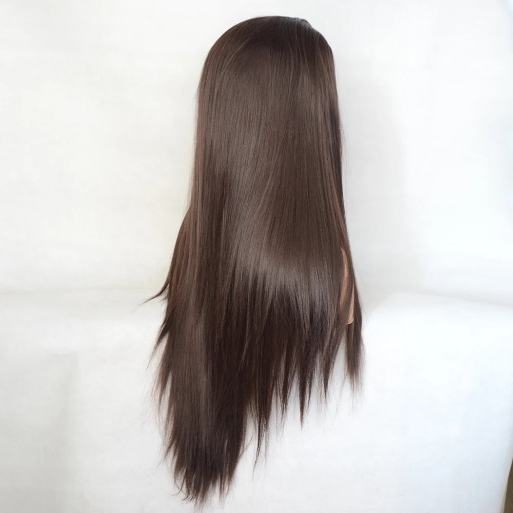 Voguequeen Platinum Blonde Synthetic Lace Front Wigs Silky Straight Heat Resistant Fiber Daily Wear For Women