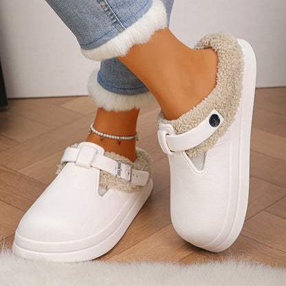 Winter Warm Fluffy Clogs Slippers Women Eva Waterproof Non Slip Home Slides Woman Lightweight Soft Sole Fuzzy Cotton Slippers