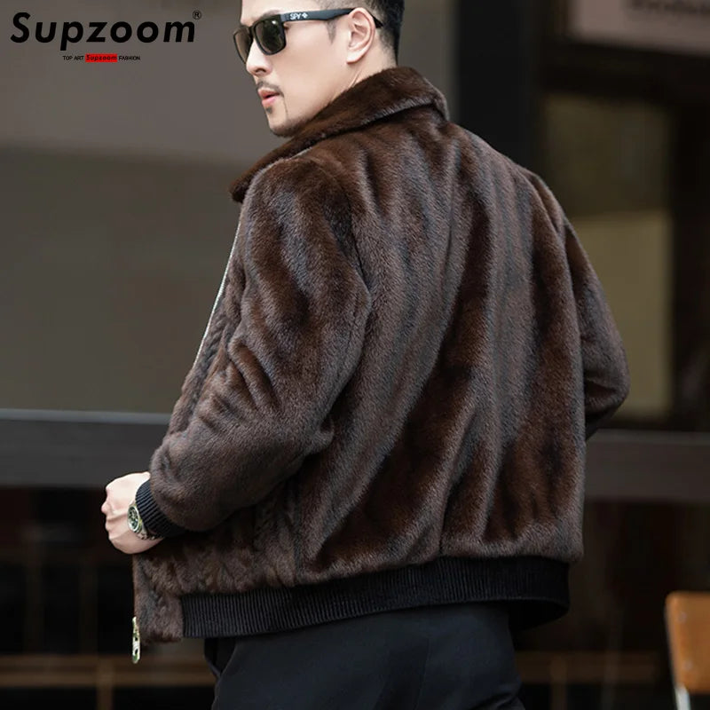 Supzoom New Arrival Top Fashion Ornamentation Winter Warm Flowing Gold Mink Imitation Fur Zipper Men's Stand-Up Collar Jacket