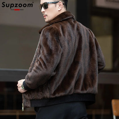 Supzoom New Arrival Top Fashion Ornamentation Winter Warm Flowing Gold Mink Imitation Fur Zipper Men's Stand-Up Collar Jacket