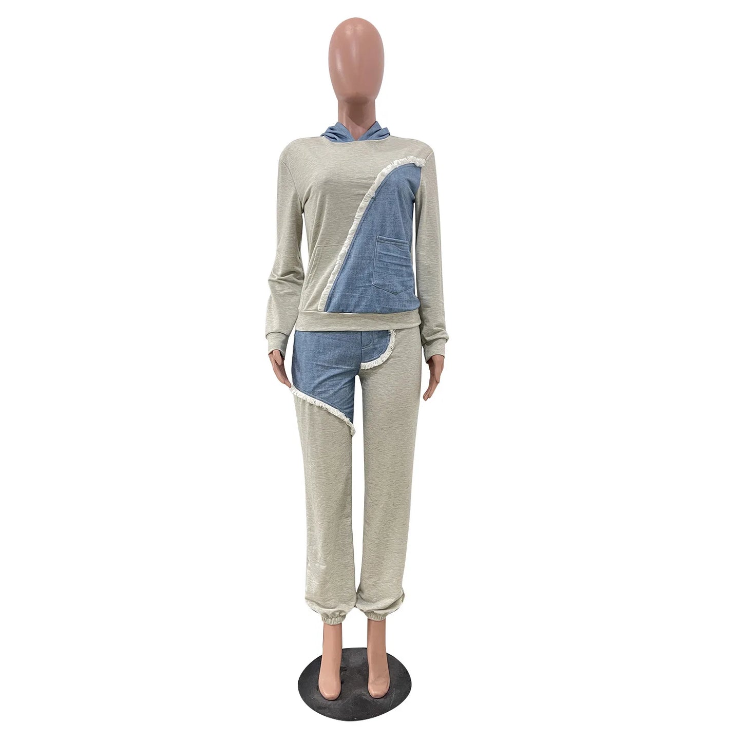 Casual Denim 2 Piece Set Women Sport Two Piece Outfit Hoodies Tops Jogger Pants Suit Women Street Wear Sets