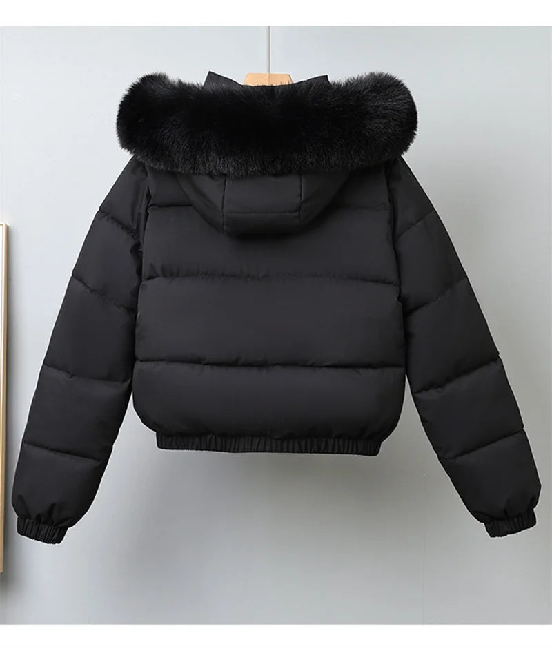 Winter Short Parkas Women's Cotton-padded Clothes Add Velvet Thicken Outerwear Fur Collar Removable Hooded Coats Warm Jackets