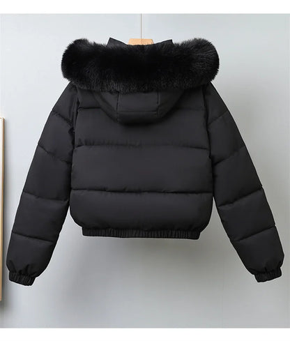 Winter Short Parkas Women's Cotton-padded Clothes Add Velvet Thicken Outerwear Fur Collar Removable Hooded Coats Warm Jackets