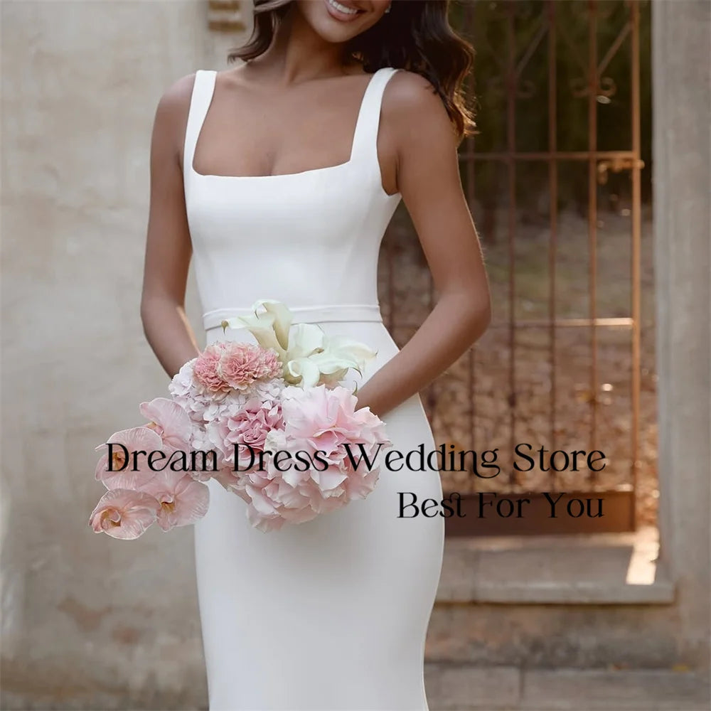 Classic Mermaid Wedding Dresses 2025 Square Collar Spaghetti Straps Open Back Buttons Bridal Gown Vestidos De Novia Customized