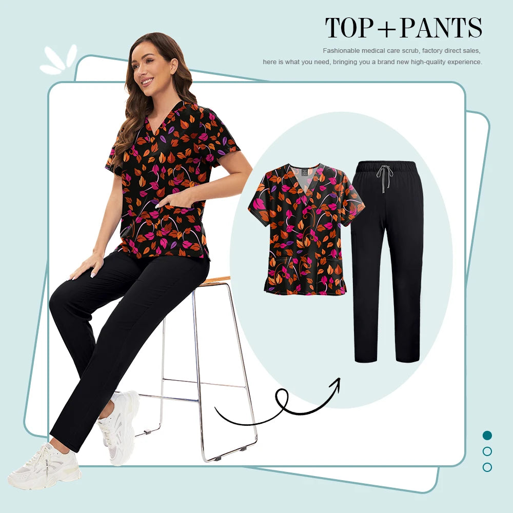 Scrubs Uniforms Sets High-quality Medical Scrub Multicolor Animal Printed Women Scrub Tops Medical Scrubs Uniform Nurse Lab Wear